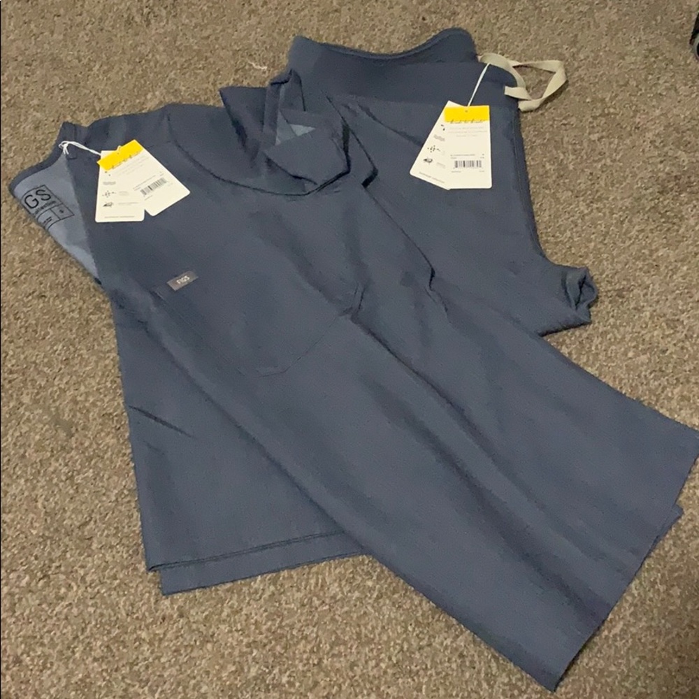 Figs scrubs set heathered blue denim